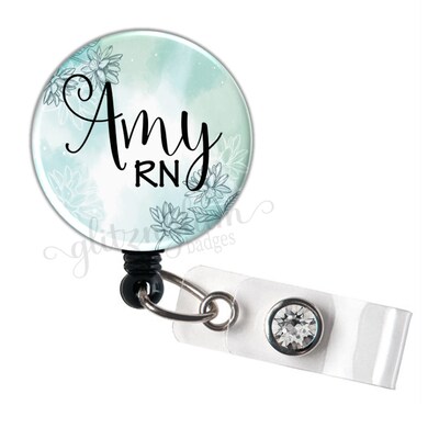 Personalized Retractable Badge Reel, Name Badge Holder, Flower Badge Holder, Floral Badge Reel, Custom Badge Holder - GG5509 - image1